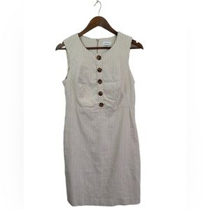 Calvin Klein Neutral Striped Linen Blend Career Dress